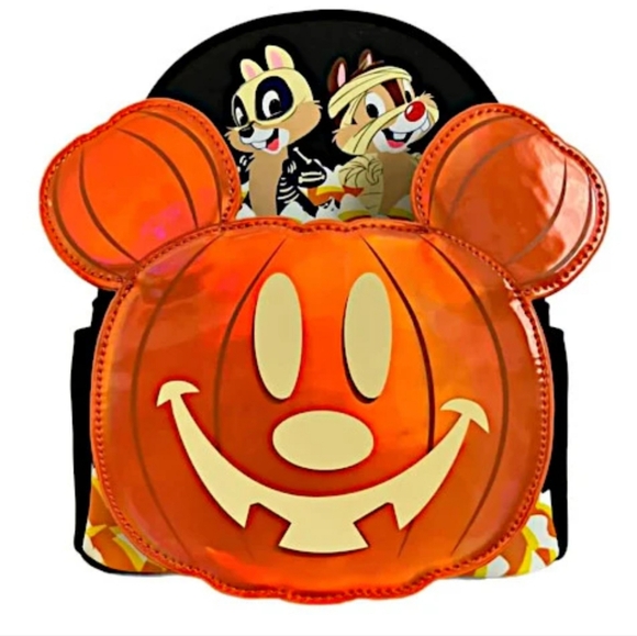 Exclusive Loungefly Halloween Chip N Dale Pumpkin Glow Mini Backpack - Picture 1 of 7